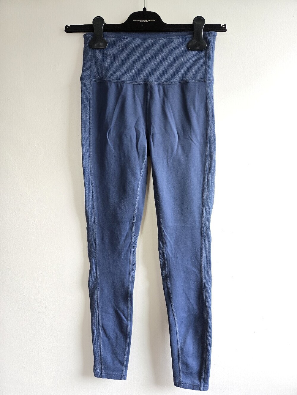 Free People Movement High Waisted Ribbed Waistband/Sides Blue Leggings Small